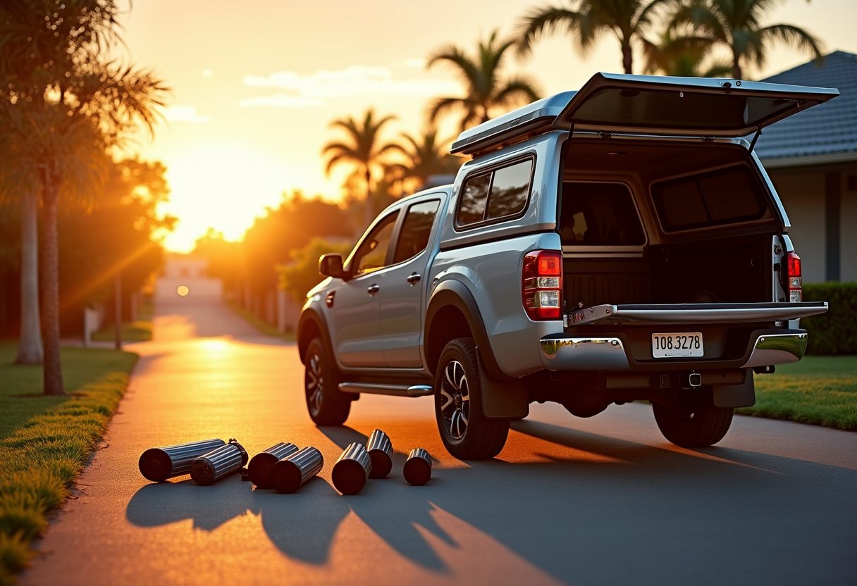 Technician ute with parts laid out at sunset — Parkwood